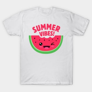 Funny Summer Vibes Watermelon Kawaii Slice T-Shirt